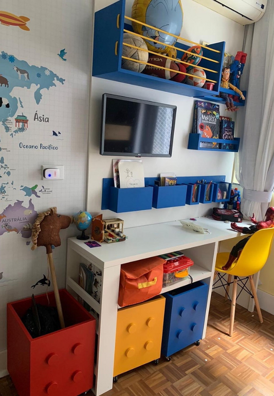 Kit Quarto Infantil – Mesa de Estudos, Organizador de Brinquedos e Prateleiras